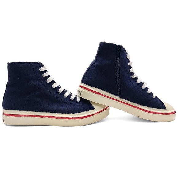Marni High-Top Sneakers Navy Blue Canvas Lace-Up with Side Zipper IT 39 (0531) - Picture 4 of 10